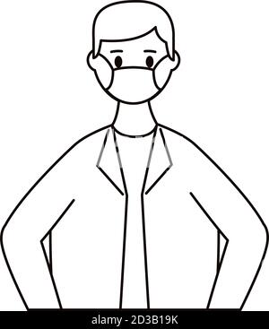 male doctor wearing medical mask line style icon vector illustration design Stock Vector
