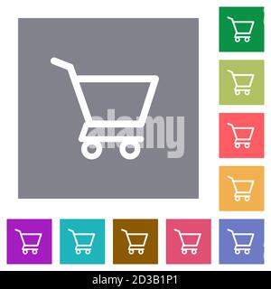 Empty shopping cart flat icons on simple color square backgrounds Stock Vector