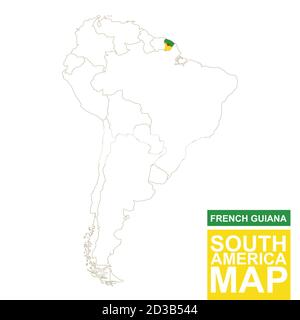 South America contoured map with highlighted French Guiana. French Guiana map and flag on South America map. Vector Illustration. Stock Vector