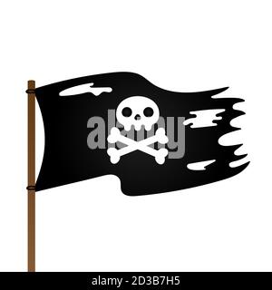Pirate flag with Jolly Roger skull and crossing bones flat style design vector illustration, Stock Vector
