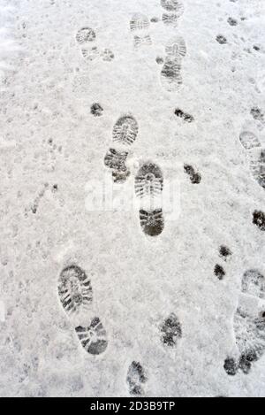 footprints in the snow Stock Photo