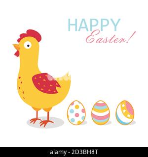 Easter hen and eggs. flat vector illustration isolate on a white background Stock Vector