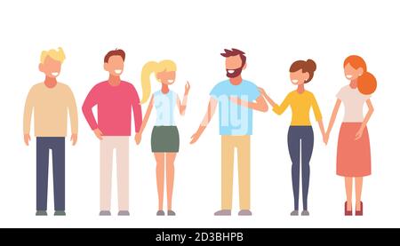 Smiling young hugging friends. Adolescentes friendship vector concept Stock Vector