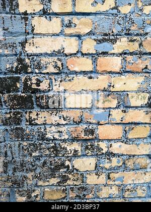 texture of an old and dirty brick wall with the remains of paint Stock Photo