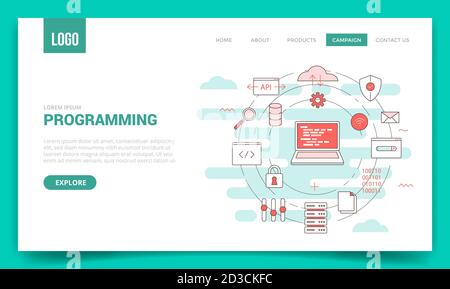 programming concept with circle icon for website template or landing page banner homepage Stock Vector