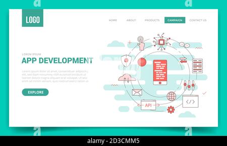 app development concept with circle icon for website template or landing page banner homepage Stock Vector