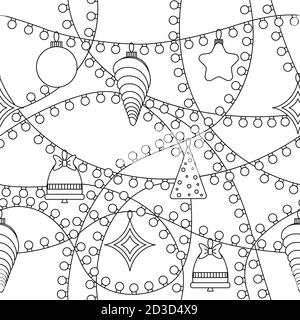 Christmas seamless pattern: wrapping paper texture, greeting card illustration. Vector graphics. Black and white pattern, coloring Stock Vector