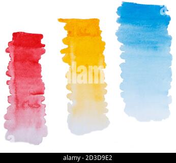 Set of hand painted watercolor gradient brush strokes. Isolated on white. Stock Photo