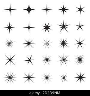 Black sparkles symbols icon set. Glyph template spark for glowing light