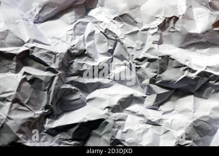 Close up White Crumpled paper texture. Flat lay, top view Stock Photo