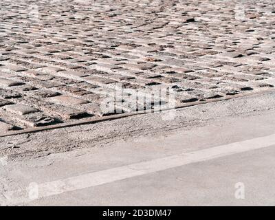 Urban stone paving stones. Texture, background, selective focus Stock Photo