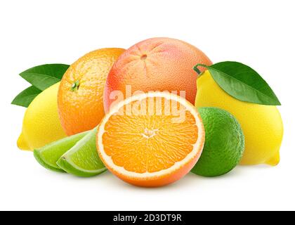 citrus, mix, lemon, orange, lime, grapefruit isolated on white background, clipping path, full depth of field Stock Photo