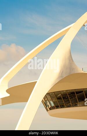 LAX, Los Angeles International Airport, Los Angeles, California - Close-up of the futuristic architecture of Theme Building. Stock Photo
