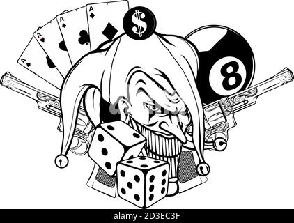 Vector illustration joker and revolvers in white background Stock Vector