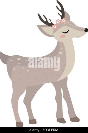 Cute deer icon flat, cartoon style. Vector illustration Stock Vector