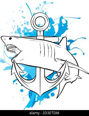 aggressive shark jump attack illustration. vector art Stock Vector