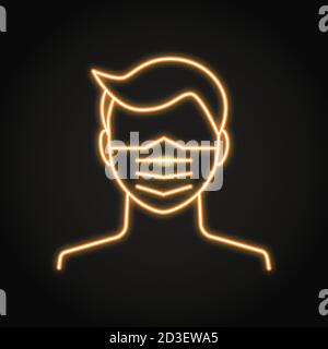 Medical face mask in neon line style Stock Vector