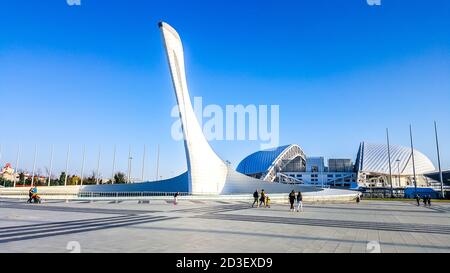 Olympic flame bowl on Medals Plaza. Sochi, Russia Stock Photo