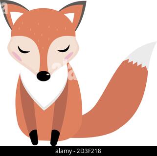Cute fox icon flat, cartoon style. Vector illustration Stock Vector