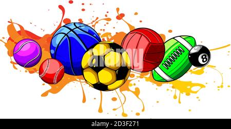 Composed set of different balls. Vector illustration. Stock Vector