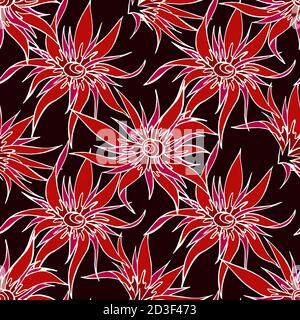 Seamless pattern with hand drawn flowers. In burgundy and red colors. Stock Vector