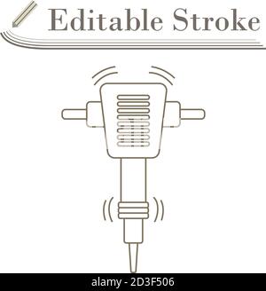 Icon Of Construction Jackhammer. Editable Stroke Simple Design. Vector Illustration. Stock Vector