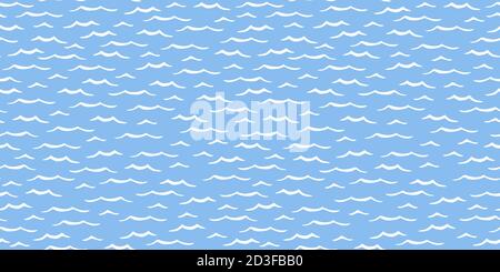 Ocean waves seamless repeat pattern white ripples on blue background Stock Vector