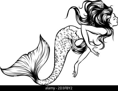 mermaid watercolor vector silhouette illustration graphic art Stock Vector