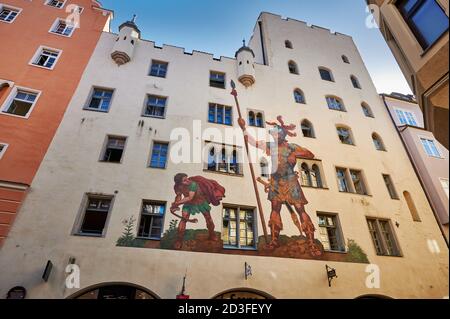 mural on the Goliath House of Regensburg , Bavaria, Germany Stock Photo
