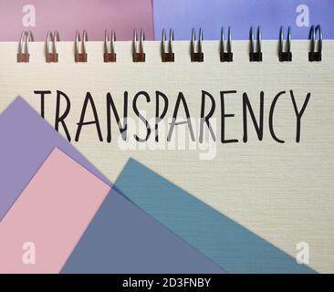 transparency word written on copybook page . transparency text on table, concept.