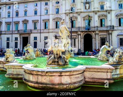 Fontana del Moro (Moor Fountain)  in Piazza Navona. Rome, Italy Stock Photo
