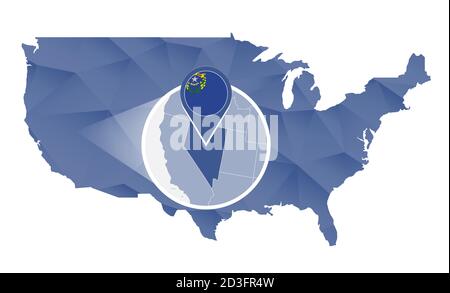 Nevada State magnified on United States map. Abstract USA map in blue color. Vector illustration. Stock Vector