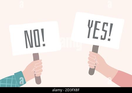Yes or No placard. Plates in hands Stock Vector
