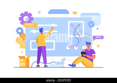Experts customize websites for work and fix errors in flat style. Stock Vector