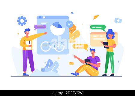 Boss discussing a project with his colleagues in flat style Stock Vector