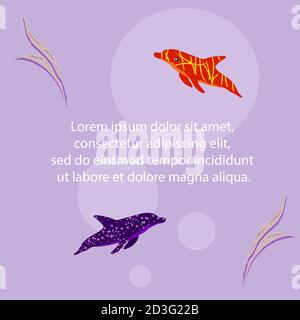 Vector illustration of dolphins with space for text. Stylized flat illustration of ocean animals. Stock Vector