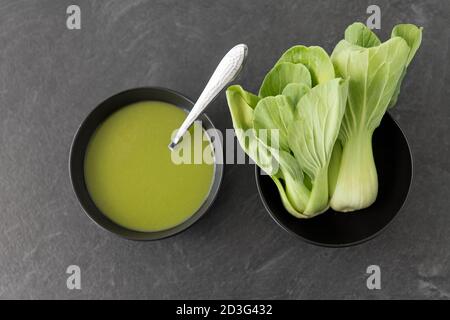 bok choy chinese cabbage cream soup in bowl Stock Photo
