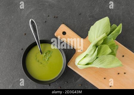 bok choy chinese cabbage cream soup in bowl Stock Photo