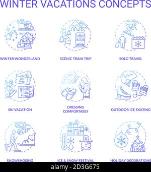 Winter vacations concept icons set Stock Vector
