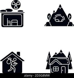 Transitional housing black glyph icons set on white space Stock Vector