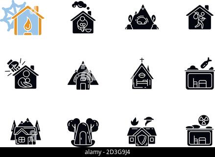 Shelters types black glyph icons set on white space Stock Vector