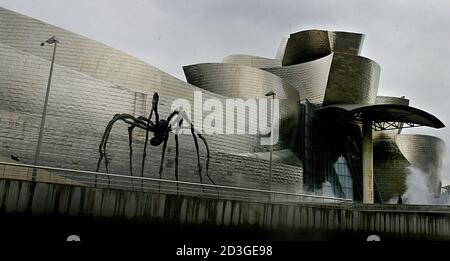 The Guggenheim Museum of Modern Art is seen shrouded in mist coming from Japanese fog artist Fujiko Nakaya's 'Fog Sculpture #80250' in Bilbao, Spain April 12, 2005.