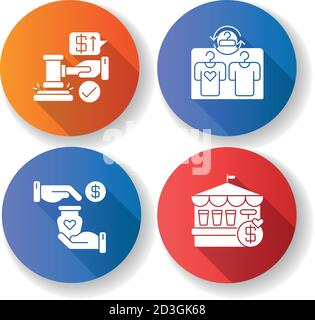 Retail services flat design long shadow glyph icons set Stock Vector