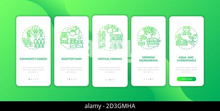 Urban farming onboarding mobile app page screen with concepts Stock Vector