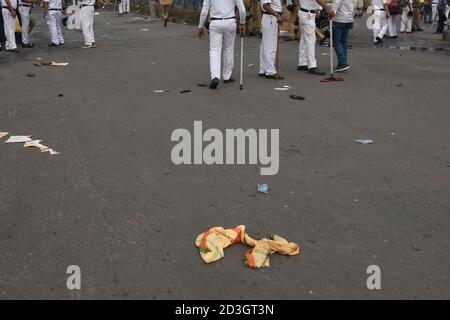 Kolkata, India. 08th Oct, 2020. A Scarf of Bharatiya Janata Yuva Morcha during rally. (Photo by Suraranjan Nandi/Pacific Press) Credit: Pacific Press Media Production Corp./Alamy Live News Stock Photo