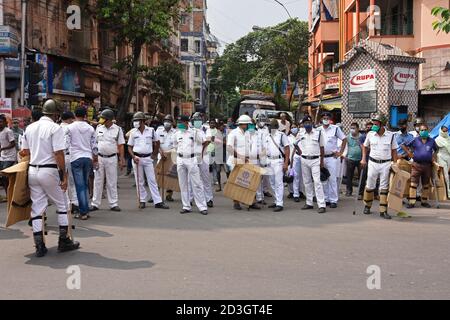 Kolkata, India. 08th Oct, 2020. Kolkata Police ready to stop rally of Bharatiya Janata Yuva Morcha. (Photo by Suraranjan Nandi/Pacific Press) Credit: Pacific Press Media Production Corp./Alamy Live News Stock Photo