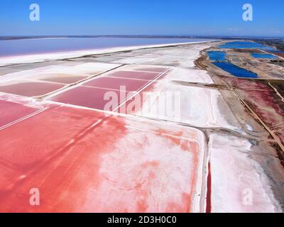 Crimean Sasyk-Sivash red salt lake aerial lanscape Stock Photo