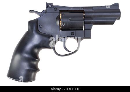 lock and load revolver with ammunition in cylinder isolated on white background Stock Photo