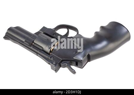 lock and load revolver with ammunition in cylinder isolated on white background Stock Photo