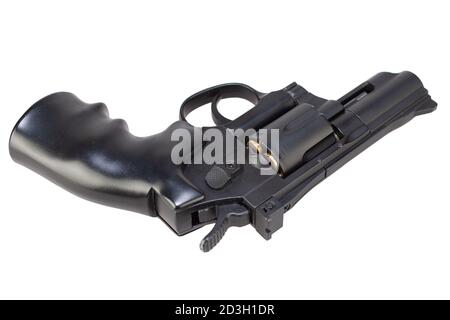 lock and load revolver with ammunition in cylinder isolated on white background Stock Photo